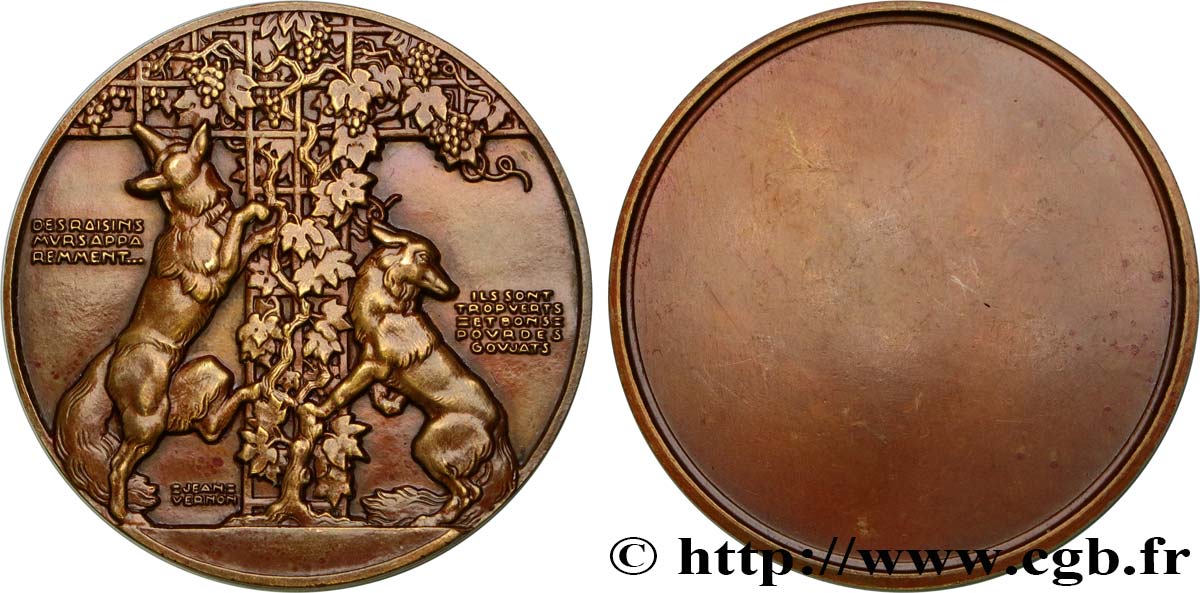 LITTÉRATURE : ÉCRIVAINS/ÉCRIVAINES - POÈTES Médaille, Le renard et le loup TTB+