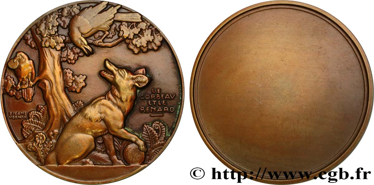 LITTÉRATURE : ÉCRIVAINS/ÉCRIVAINES - POÈTES Médaille, Le corbeau et le renard TTB+