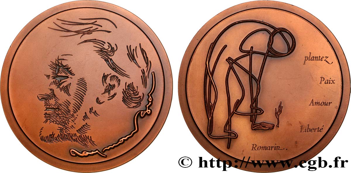 VARIOUS CHARACTERS Médaille, Plantez Paix Amour Liberté et Romarin, Exemplaire Éditeur VZ
