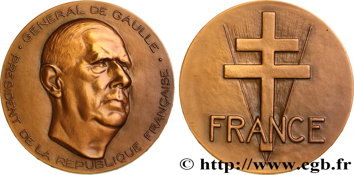 V REPUBLIC Médaille, Général de Gaulle, président de la République Française AU