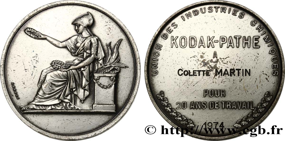 ENTREPRISES, INDUSTRIES ET COMMERCES DIVERS Médaille de récompense, 20 ans de travail chez Kodak-Pathe TTB