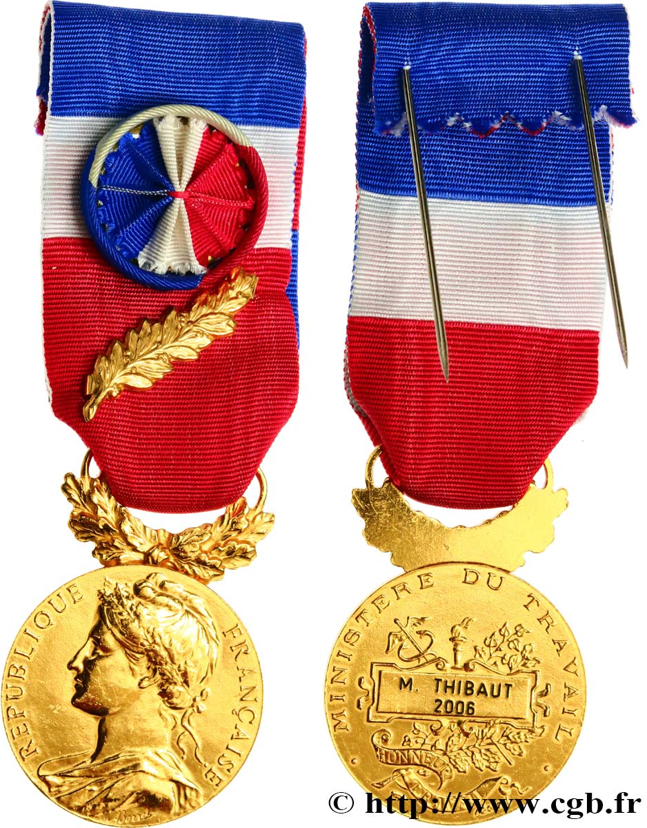 V REPUBLIC Médaille d’honneur du Travail, Or, second modèle AU