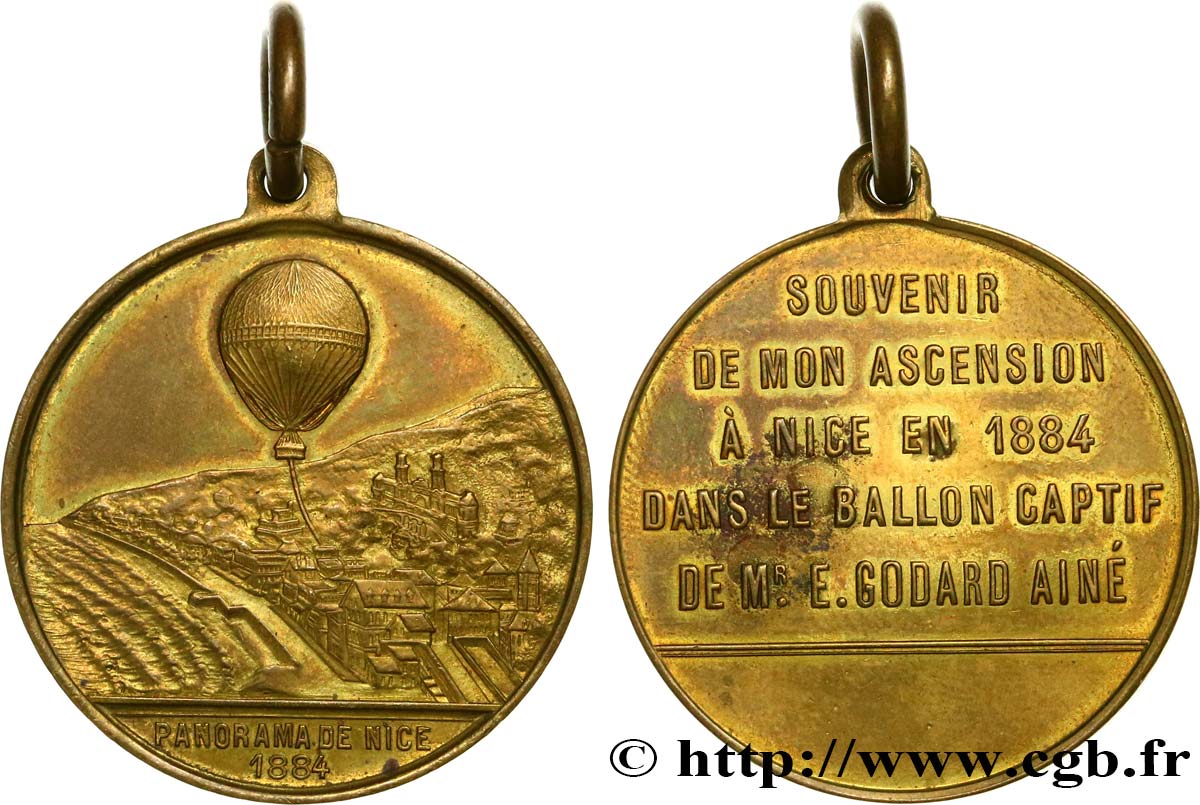 TERCERA REPUBLICA FRANCESA Médaille du ballon à vapeur - panorama de Nice MBC