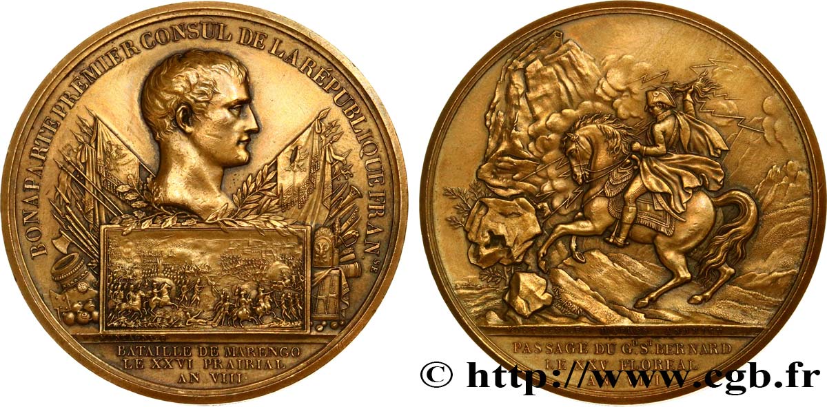 CONSULAT Médaille, Bataille de Marengo et du passage du Grand St-Bernard, refrappe TTB+