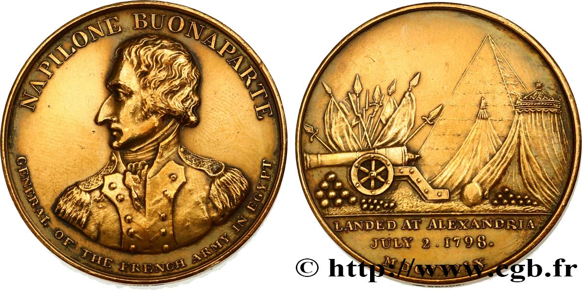 DIRECTOIRE Médaille, Débarquement de Napoléon à Alexandrie, refrappe TTB+