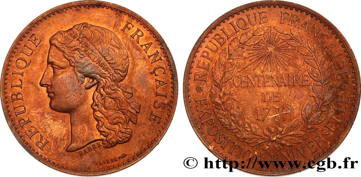TERZA REPUBBLICA FRANCESE Médaille, Centenaire de 1789 SPL