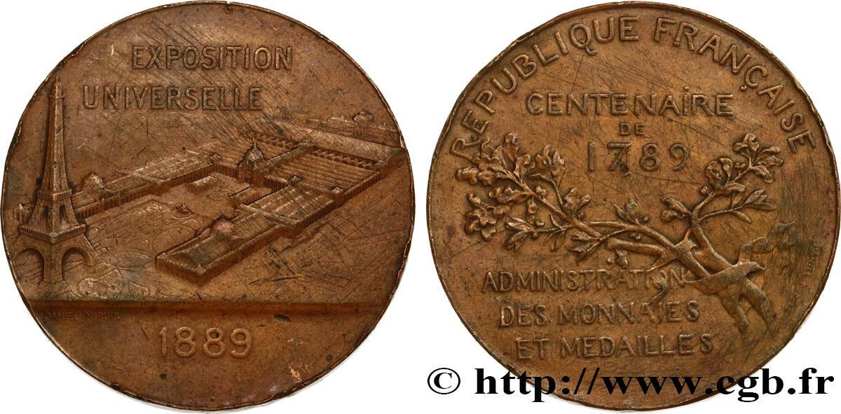 III REPUBLIC Médaille, Exposition Universelle, Centenaire de 1789 VF
