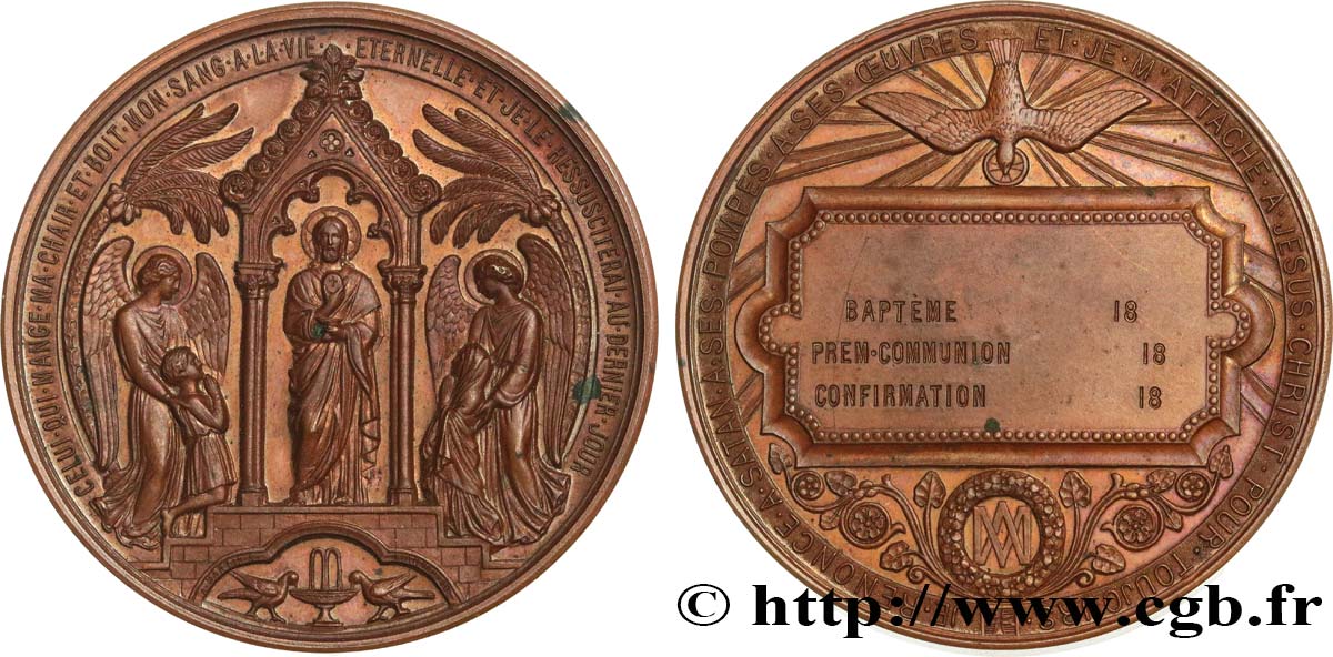 TERCERA REPUBLICA FRANCESA Médaille de Baptême, Communion et Confirmation EBC