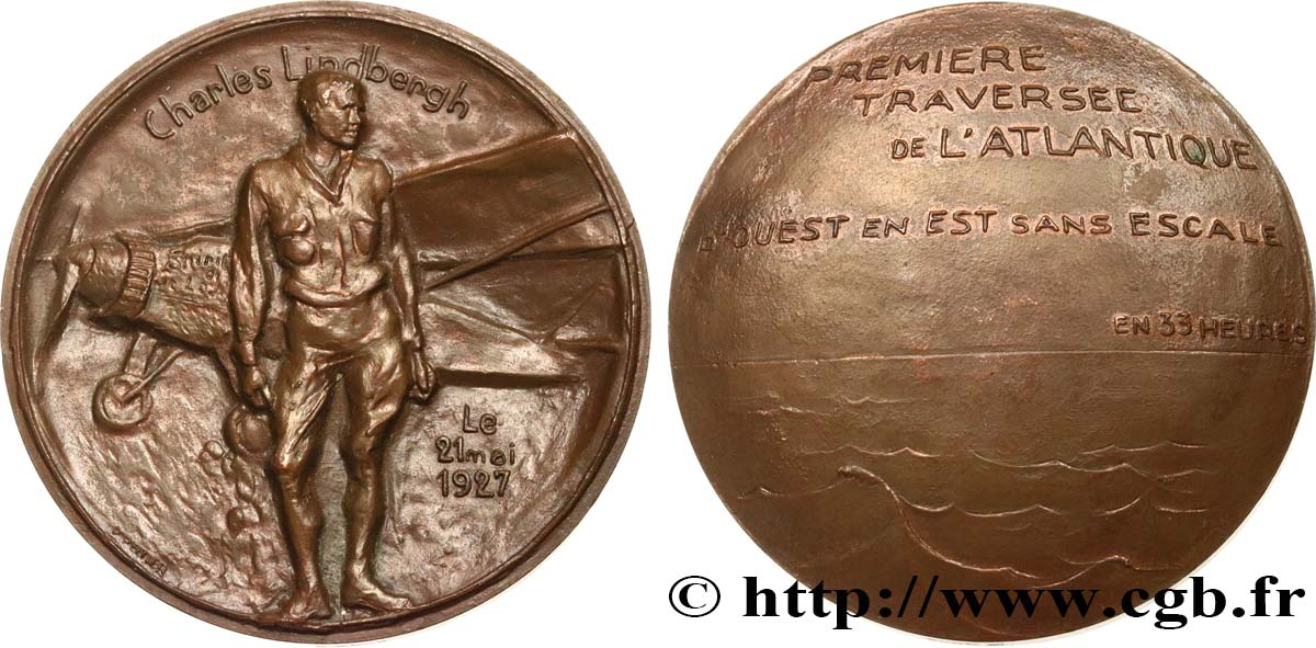 AERONAUTICS - AVIATION : AVIATORS & AIRPLANES Médaille, Charles Lindbergh, Première traversée de l’Atlantique EBC