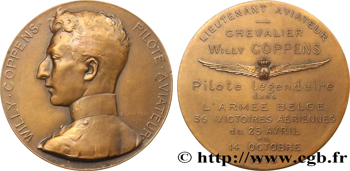 BELGIQUE Médaille, Willy Coppens, pilote aviateur SUP