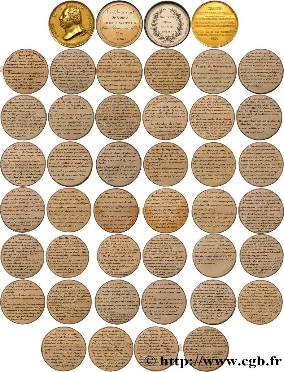 LUDWIG XVIII Charte constitutionnelle, 21 disques en papier et sa boîte fVZ