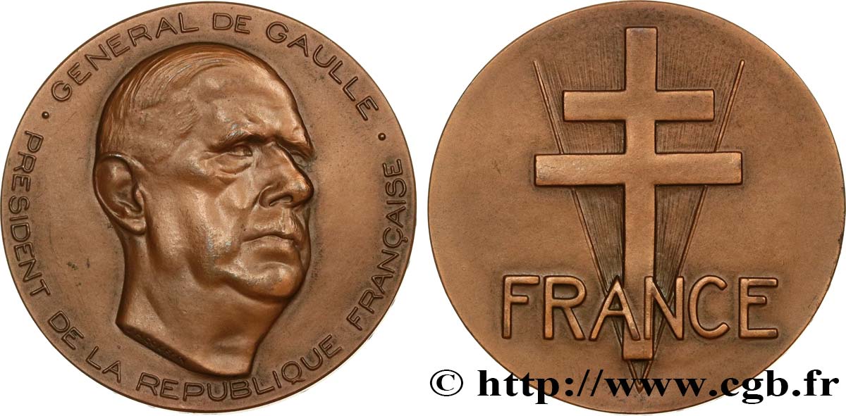 CINQUIÈME RÉPUBLIQUE Médaille, Général de Gaulle, président de la République Française TTB+
