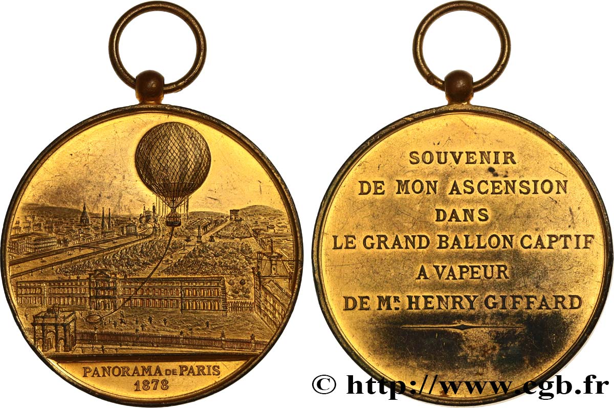 III REPUBLIC Médaille du ballon à vapeur - panorama de Paris AU