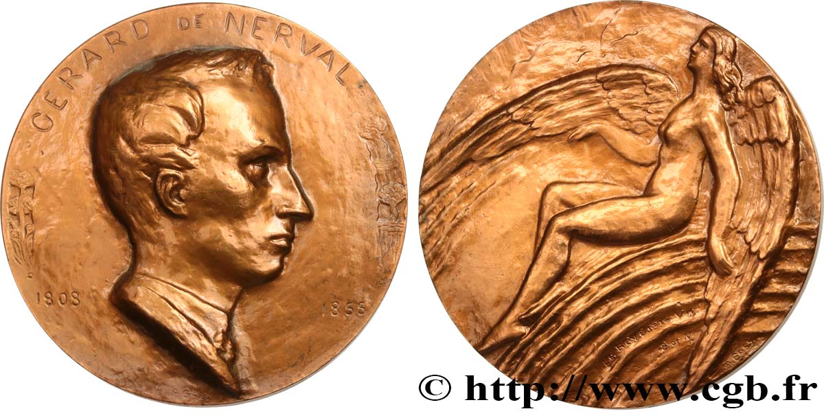 LITERATURE : WRITERS - POETS Médaille, Gerard de Nerval, Le rêve et la vie EBC