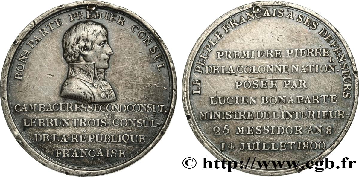 CONSULAT Médaille, Érection de la Colonne Nationale, place Vendôme TB+