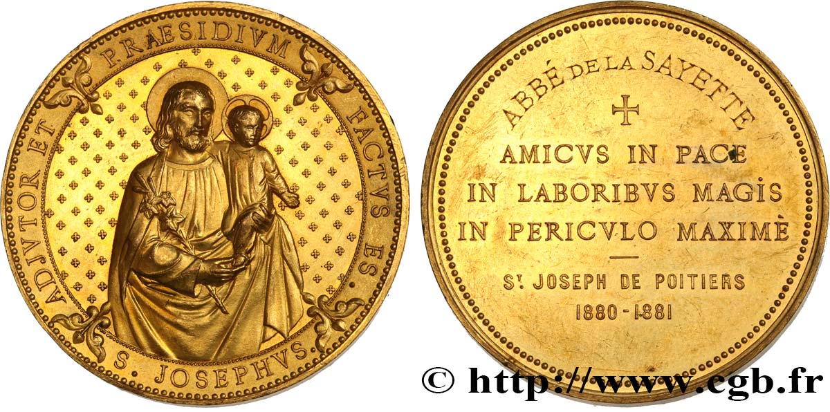 TERCERA REPUBLICA FRANCESA Médaille, Saint Joseph de Poitiers, Abbé de la Sayette EBC/MBC+
