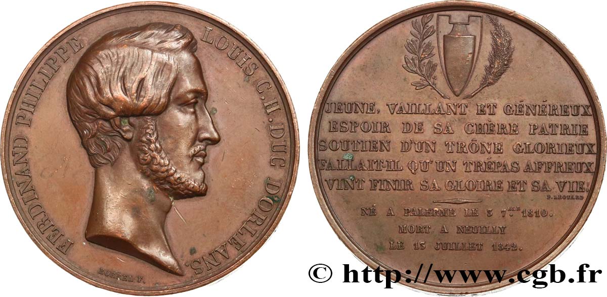 LOUIS-PHILIPPE I Médaille en mémoire de Ferdinand Philippe d’Orléans XF/AU