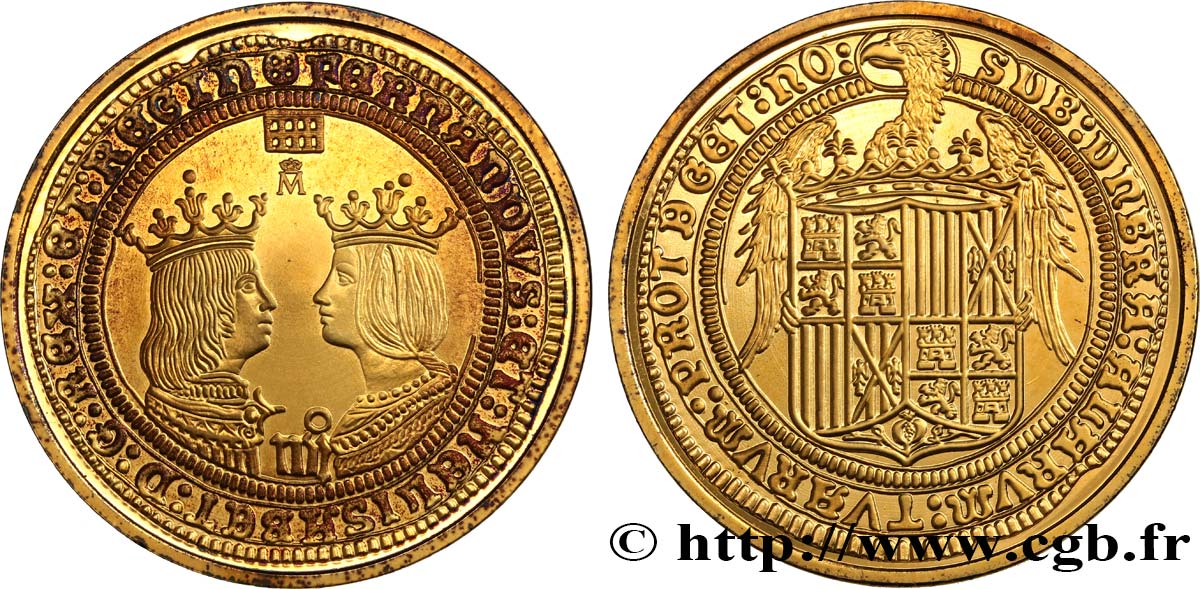 SPAIN - ISABELLA AND FERDINAND Médaille, reproduction du Double excellente AU