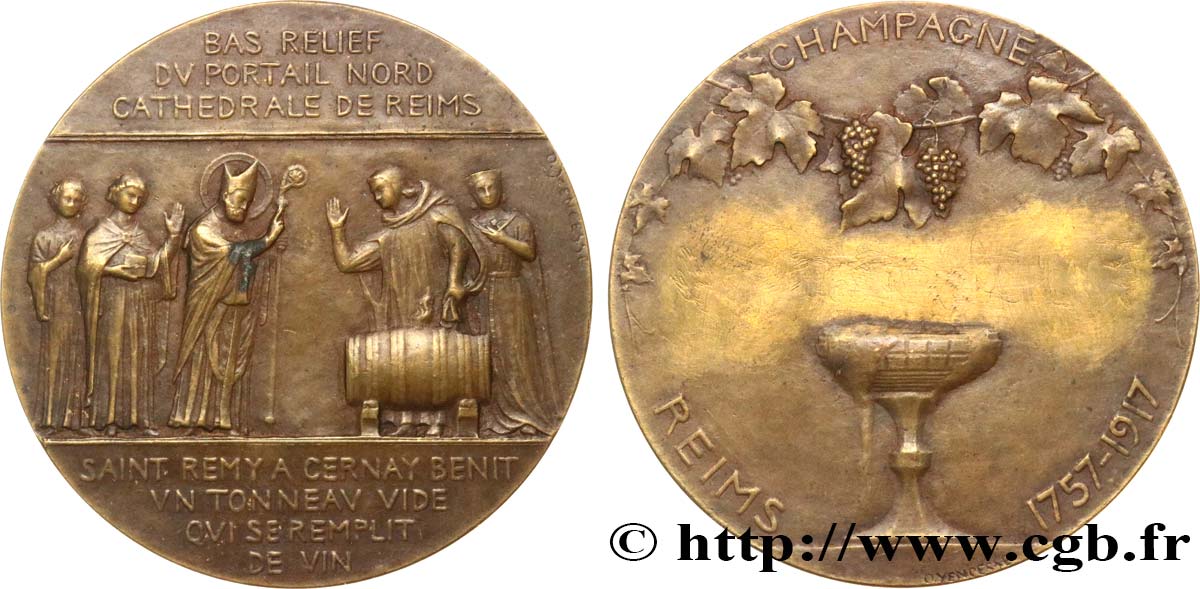 III REPUBLIC Médaille, Bas relief, cathédrale de Reims XF