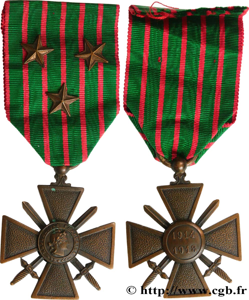TROISIÈME RÉPUBLIQUE Croix de guerre, 1914-1918 TTB