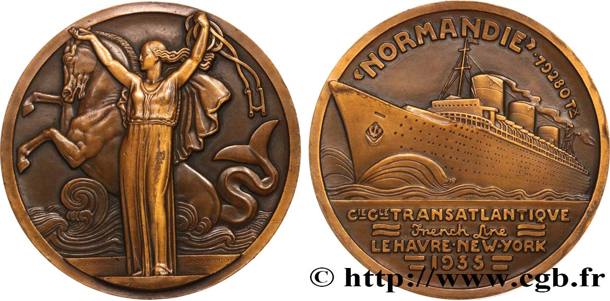 III REPUBLIC Médaille, French Line, le “Normandie” AU