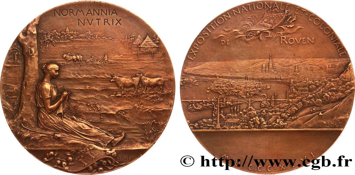 TERCERA REPUBLICA FRANCESA Médaille, Normannia Nutrix, Exposition Nationale et Coloniale MBC+