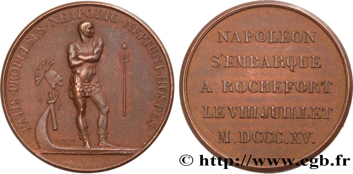 LOUIS XVIII Médaille, Embarquement de Napoléon à Rochefort, refrappe AU