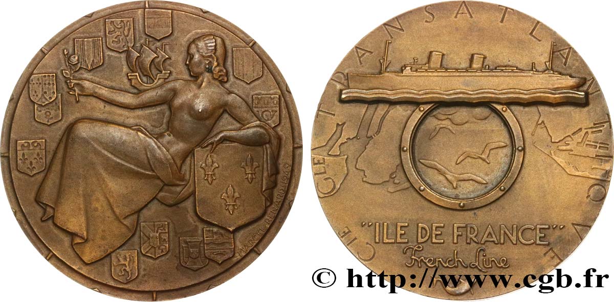 CUARTA REPUBLICA FRANCESA Médaille, Compagnie Transatlantique, Île-de-France MBC+