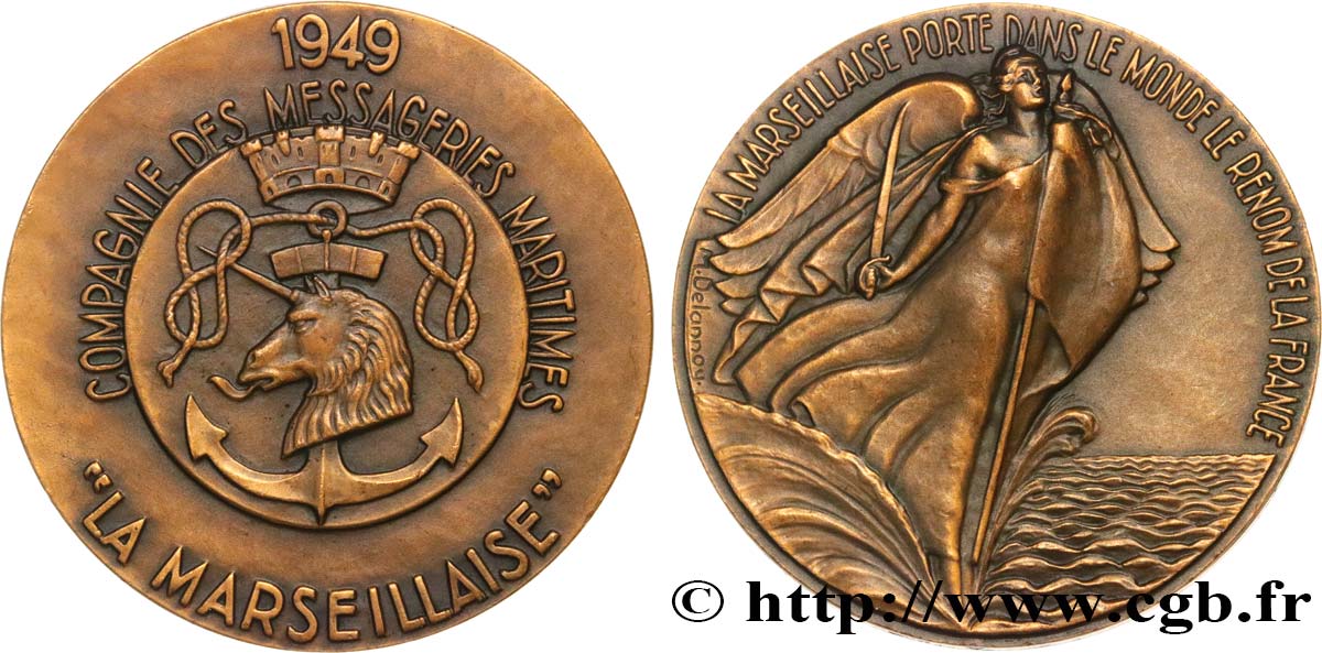 QUATRIÈME RÉPUBLIQUE Médaille, Compagnie des messageries maritimes, “La Marseillaise” SUP