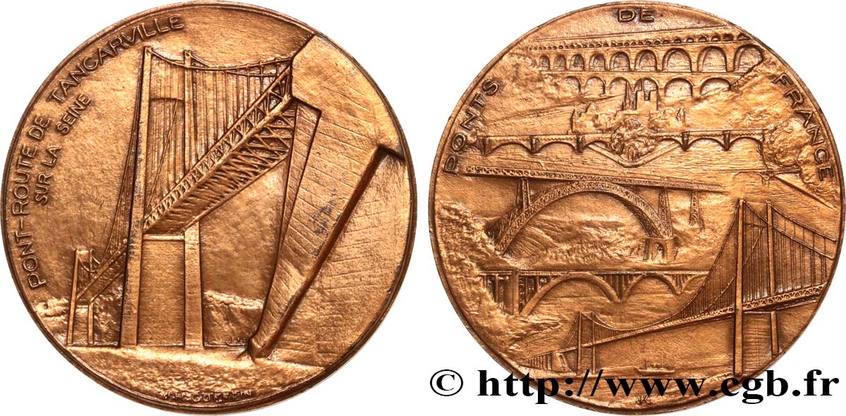 CINQUIÈME RÉPUBLIQUE Médaille, Pont-route de Tancarville, Ponts de France SUP
