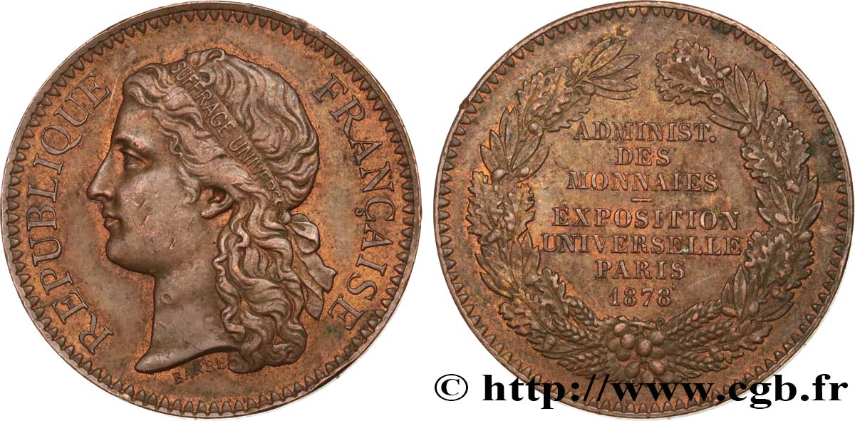 III REPUBLIC Médaille, Administration des monnaies XF