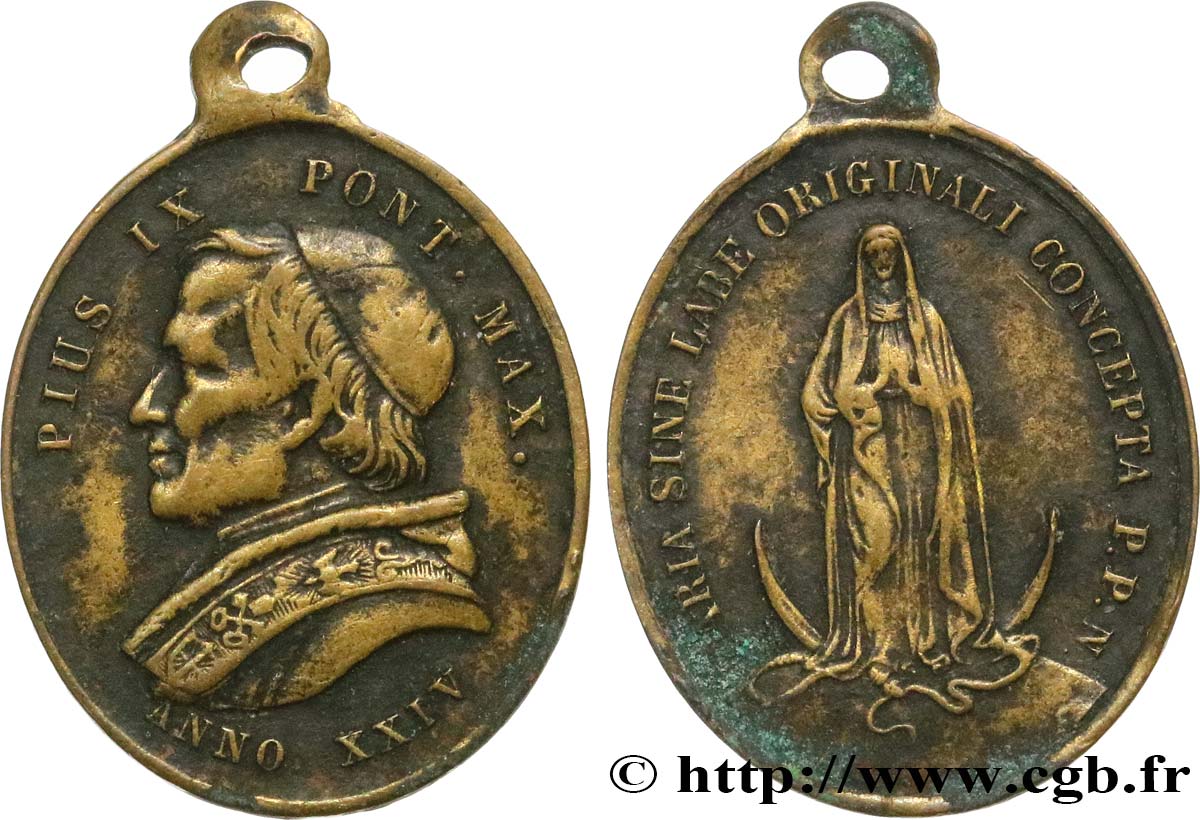 ITALIE - ÉTATS DU PAPE - PIE IX (Jean-Marie Mastai Ferretti) Médaillette, Vierge Marie TB+