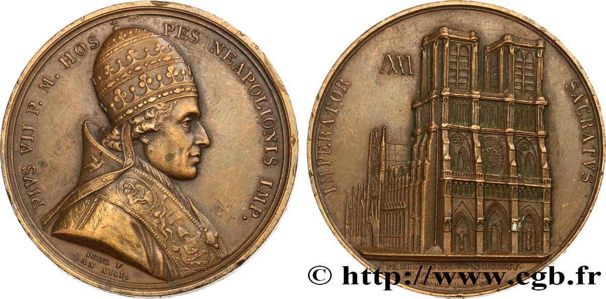 PRIMO IMPERO Médaille, Sacre de Napoléon Ier par Pie VII, refrappe BB