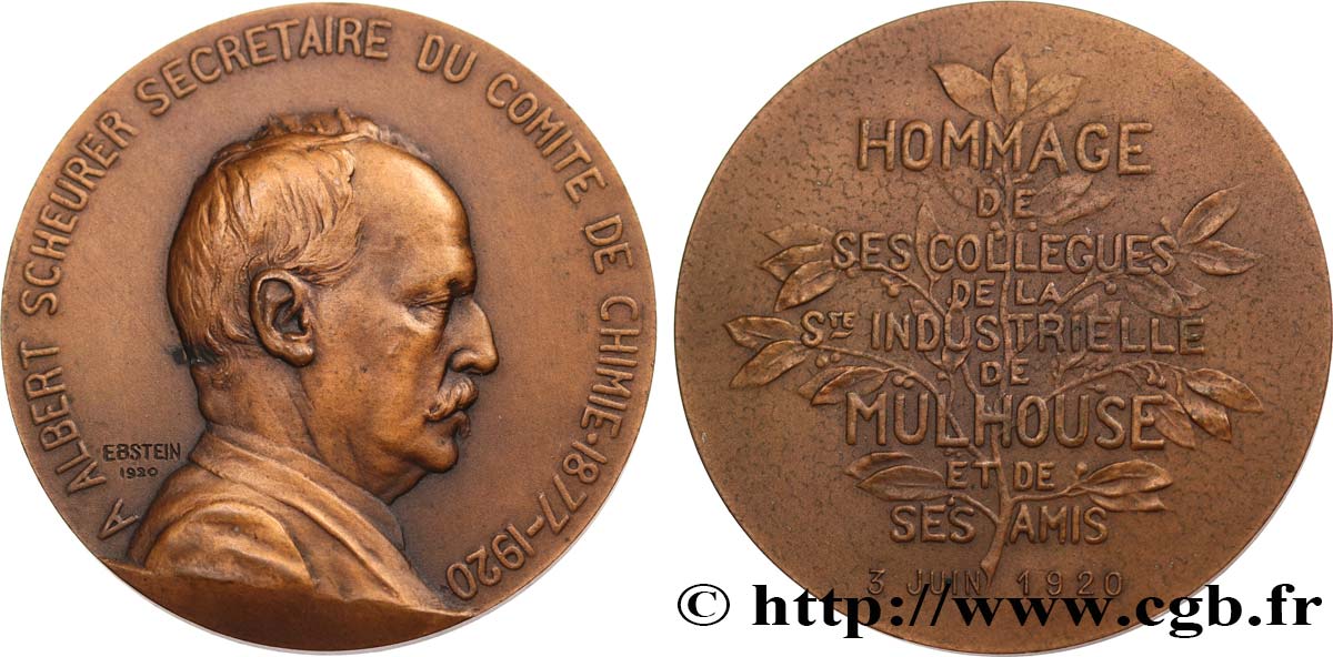 TERCERA REPUBLICA FRANCESA Médaille d’hommage, A Albert Scheurer secrétaire du comité de chimie MBC