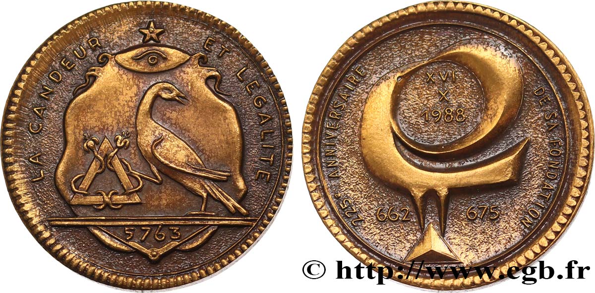 FREEMASONRY Médaille, Loge de la Candeur, 225e anniversaire de sa fondation AU