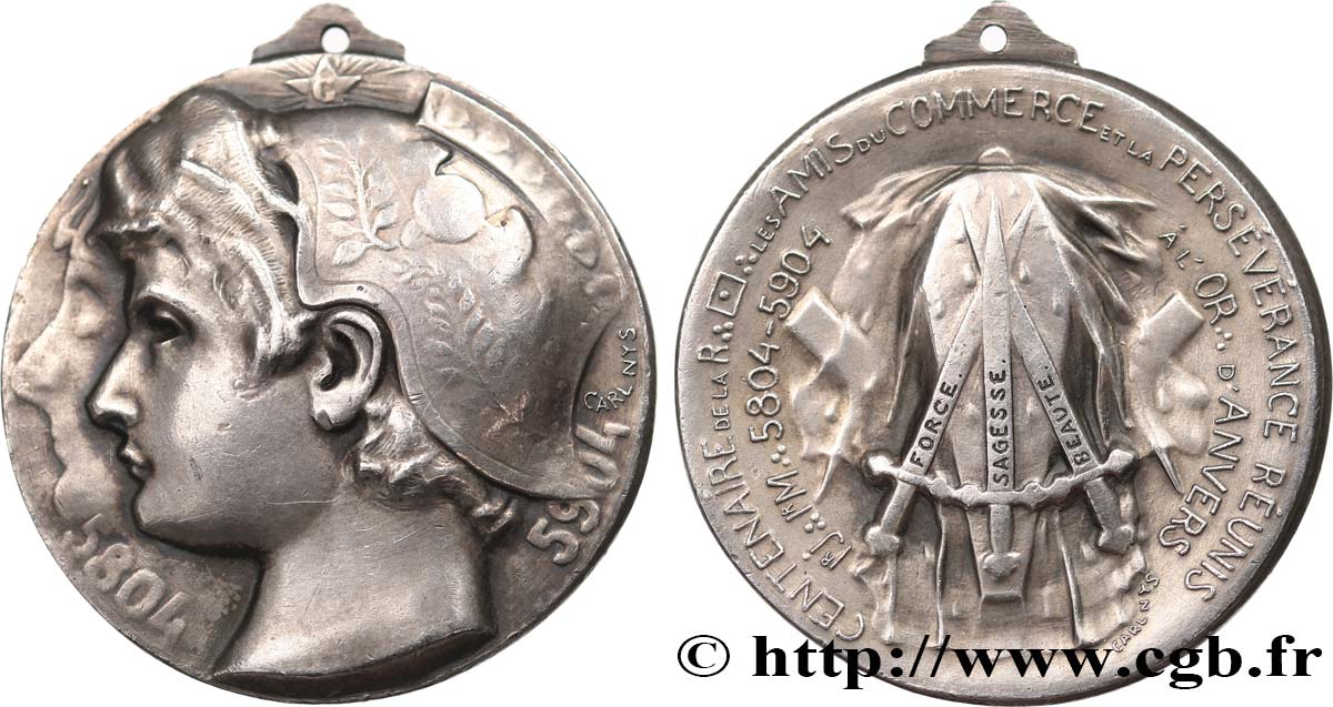 FRANC-MAÇONNERIE - PARIS Médaille, Centenaire de la Maçonnerie Orient d’Anvers, Les amis du commerce et de la persévérance réunis fVZ