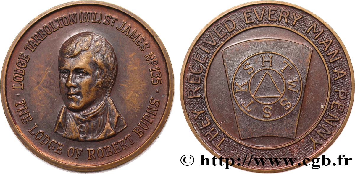 FREEMASONRY Médaille, Loge Tarbolton XF