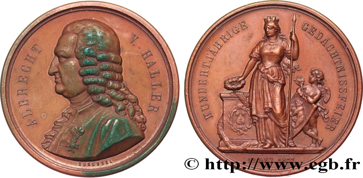 SUISSE - CANTON DE BERNE Médaille, Centenaire de la mort d’Albrecht V. Haller TTB