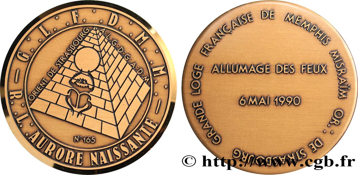 FRANC - MAÇONNERIE Médaille, Grande loge française de Memphis Misraïm, Allumage des feux TTB+