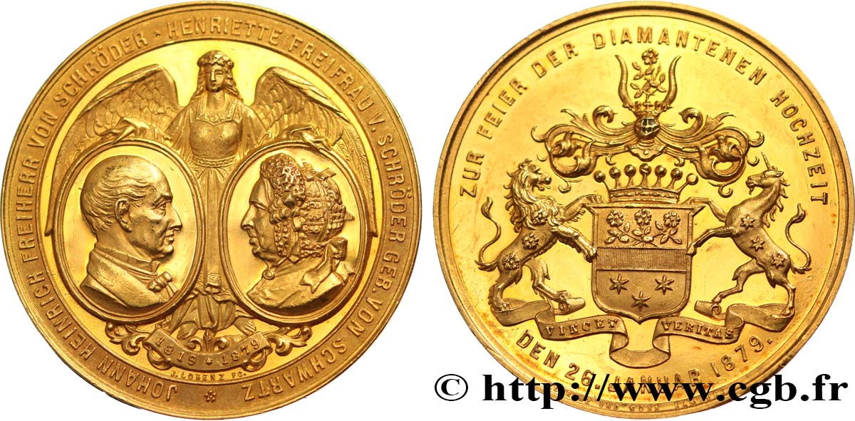 GERMANIA Médaille, Noces de diamant de Johann Heinrich Schroeder et d’Henriette Schwartz SPL