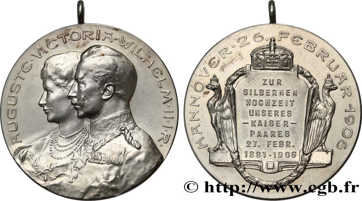 ALLEMAGNE - ROYAUME DE PRUSSE - GUILLAUME II Médaille, Noces d’argent de Guillaume II et Augusta-Victoria TTB+