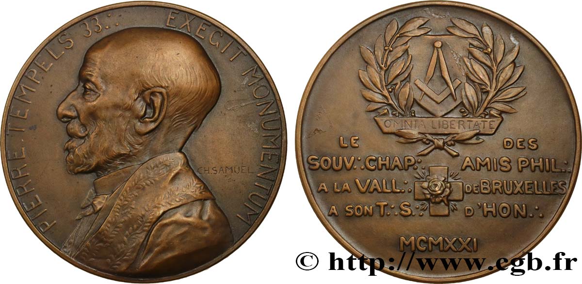 FRANC-MAÇONNERIE - PARIS Médaille, Pierre Tempels fVZ