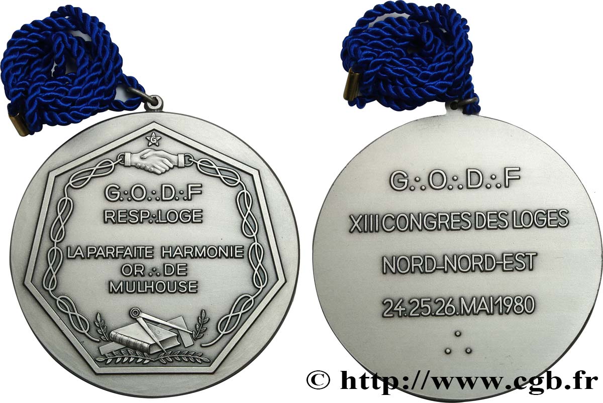 FREEMASONRY Médaille, XIIIe congrès des loges, La Parfaite Harmonie AU