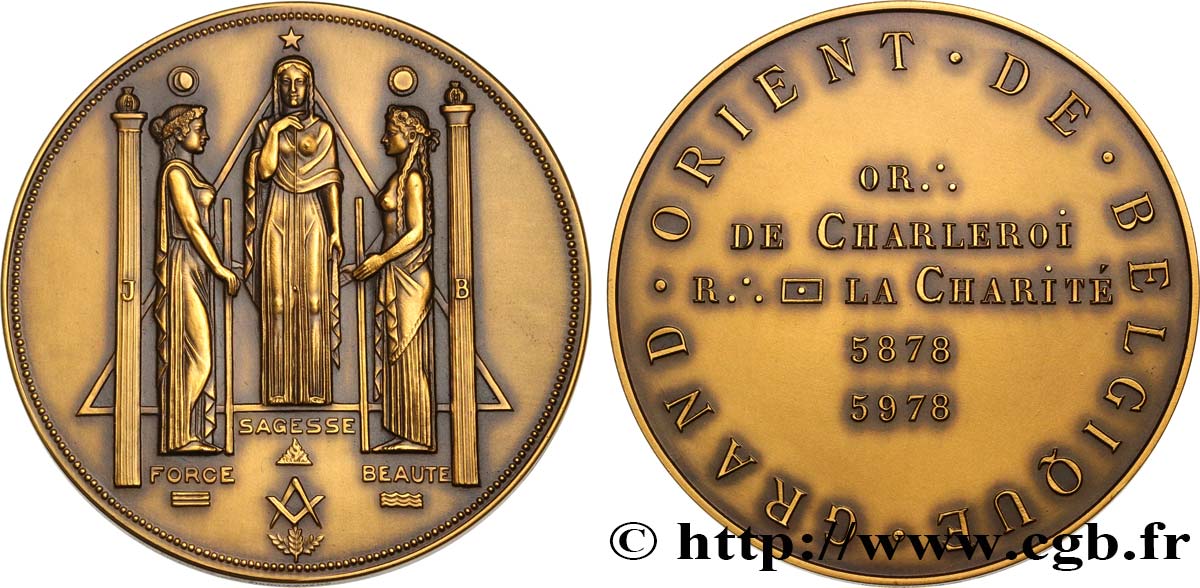 FRANC - MAÇONNERIE Médaille, Grand Orient de Belgique, Loge La Charité SUP