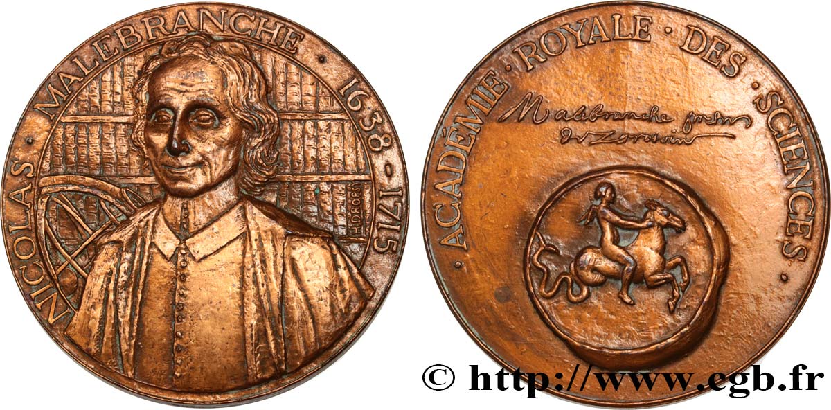 FRENCH ROYAL ACADEMY OF SCIENCES Médaille, Nicolas Malebranche AU