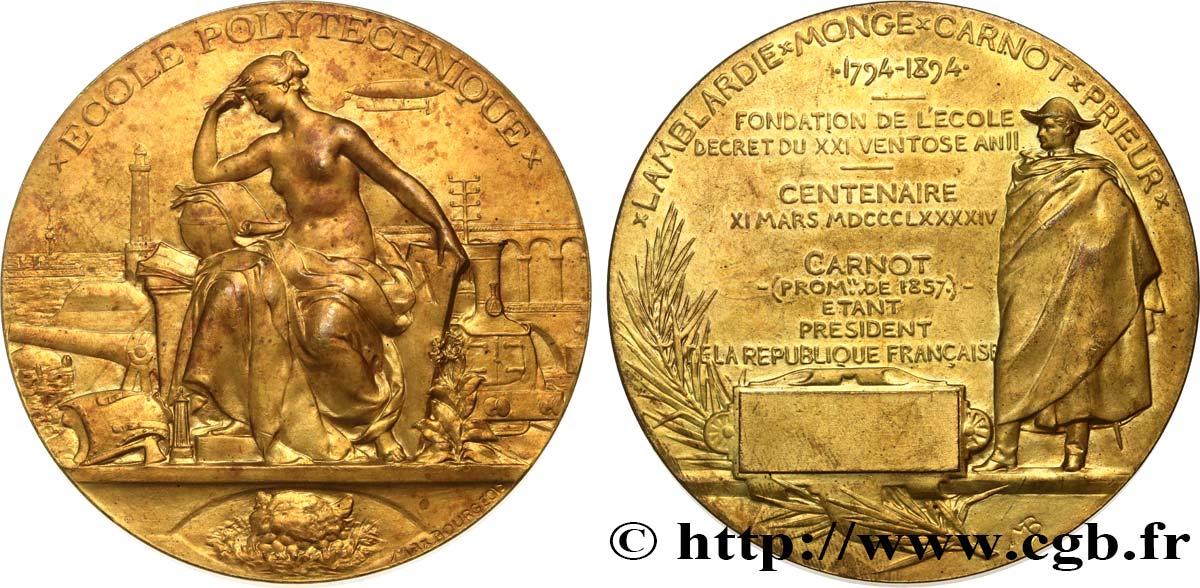 TROISIÈME RÉPUBLIQUE Médaille, Ecole polytechnique, Centenaire de sa fondation TTB