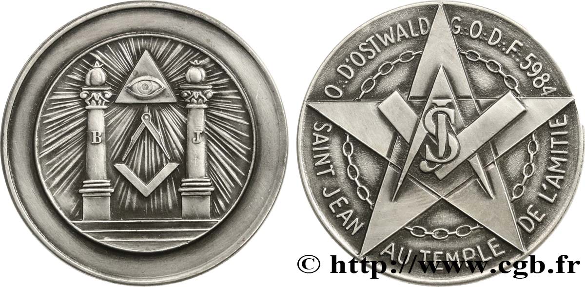 FRANC-MAÇONNERIE - PARIS Médaille, Orient d’Ostwald, Saint Jean au temple de l’Amitié MBC+