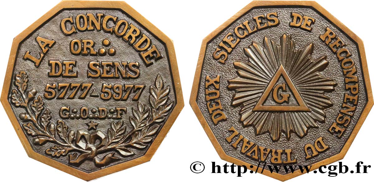 FREEMASONRY Médaille, La concorde, Orient de Sens AU