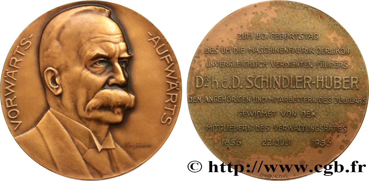 ENTREPRISES, INDUSTRIES ET COMMERCES DIVERS Médaille, 80e anniversaire du guide sur l’usine de machines, D. Schindler-Huber XF