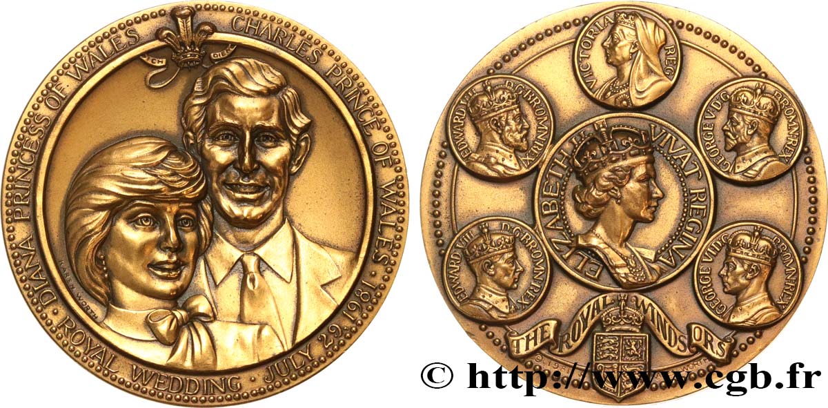 ROYAUME-UNI Médaille, Mariage de Charles, Prince de Galles, et Lady Diana Spencer SUP